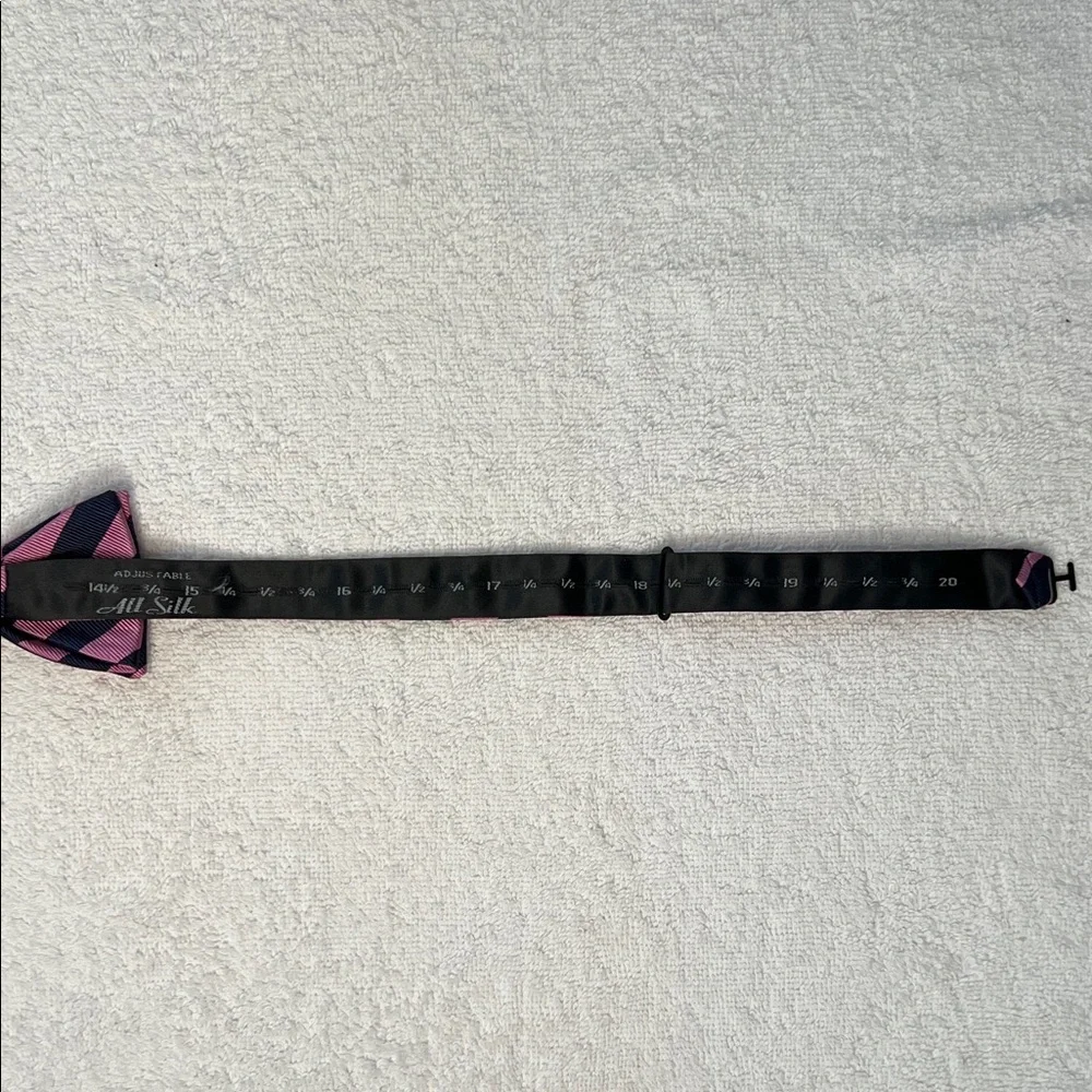 Stylish Boys Pink and Navy Striped Bow Tie, Adjustable Sizing (14 1/2 - 20)